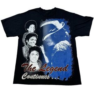 VTG Mens Michael Jackson Graphic T Shirt The Legend Continues Black Size Large